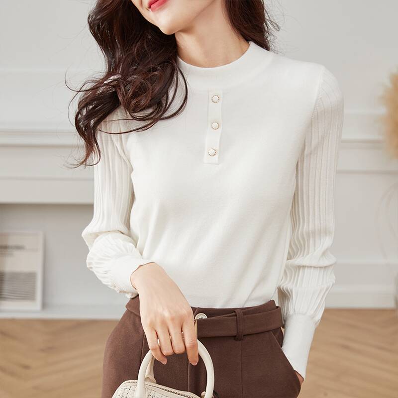 鑫欣阿玛施艾正2025秋冬新款灯笼袖气质打底针织衫纯欲慵懒风女装