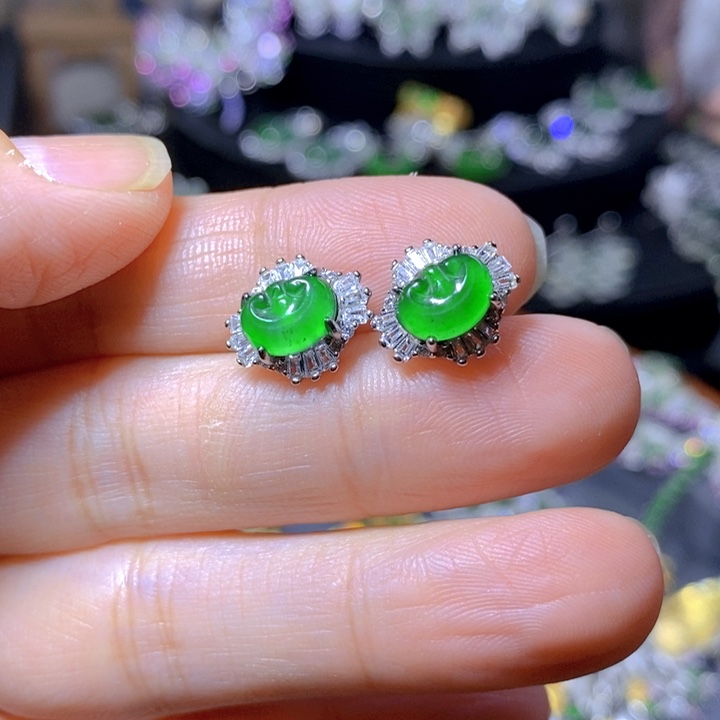 翡翠戒指银S925镶嵌天然翡翠