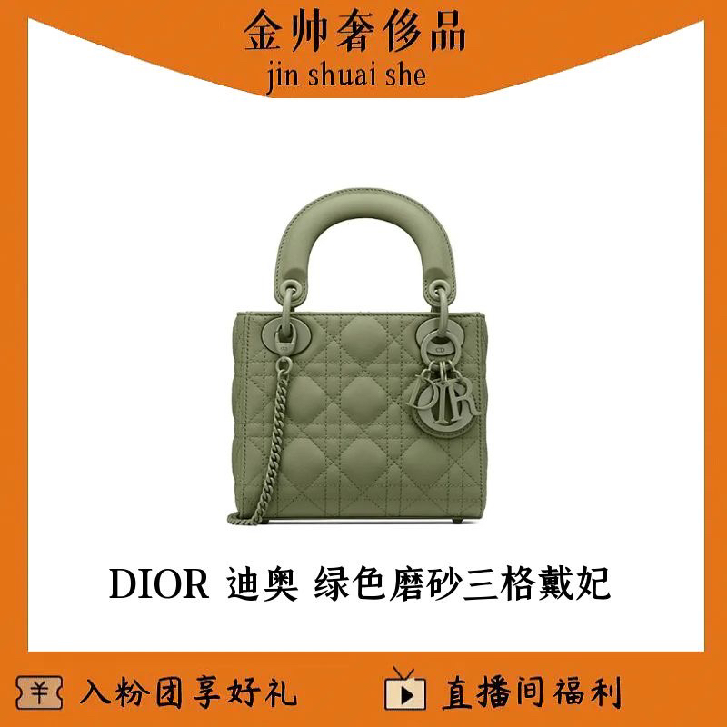 99新 DIOR/迪奥 绿色/磨砂/三格戴妃/手提包/单肩包/B4532
