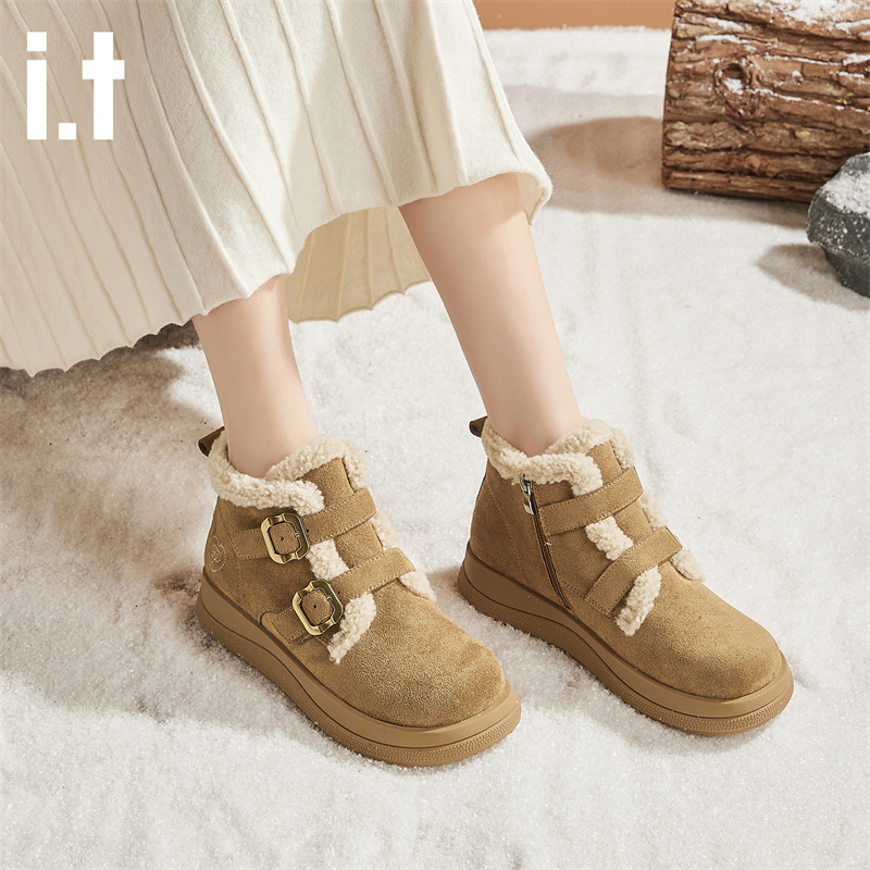 i.t puzzle女棕色雪地靴2025年冬季时尚潮流中筒靴百搭休闲女鞋靴