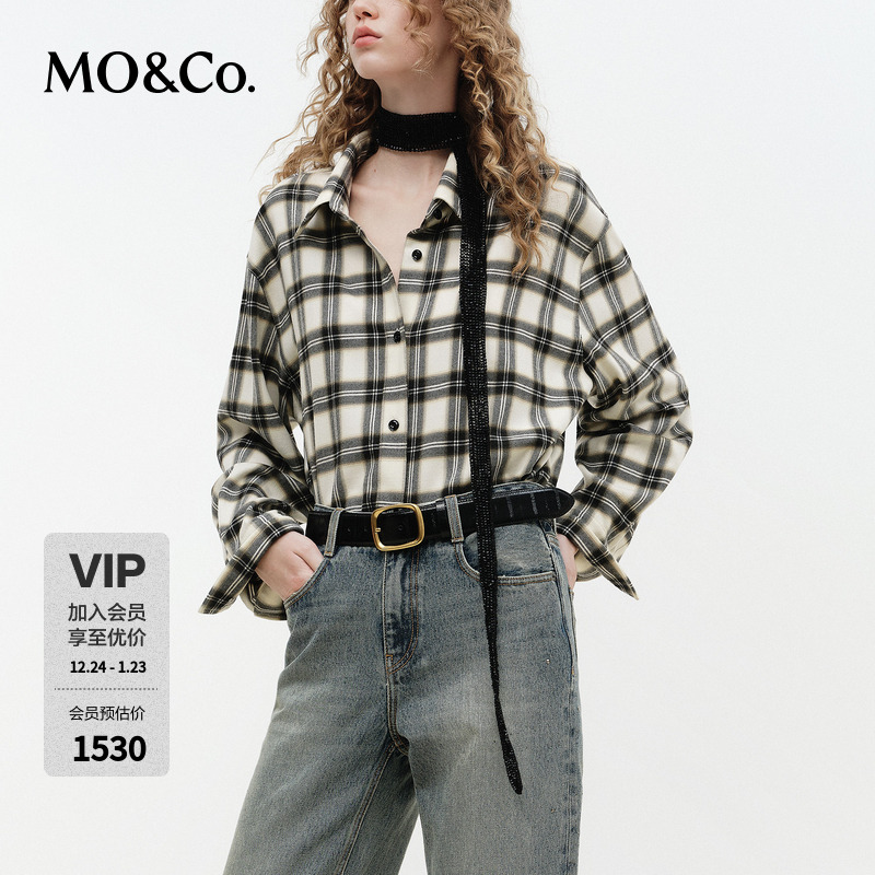 MOCO衬衫2026春新品威尔士格纹绵羊毛精纺磨毛宽松中性MBF1SHT023