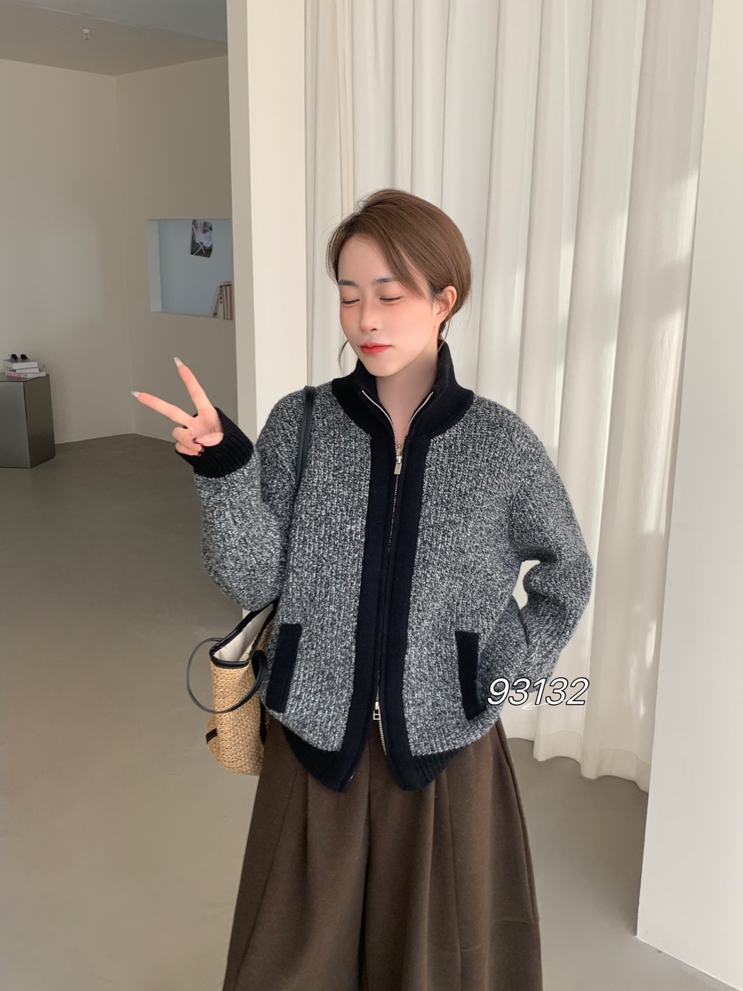 厚款立领休闲风冬季常规毛针织衫时尚秋冬拼接百搭小香风气质宽松
