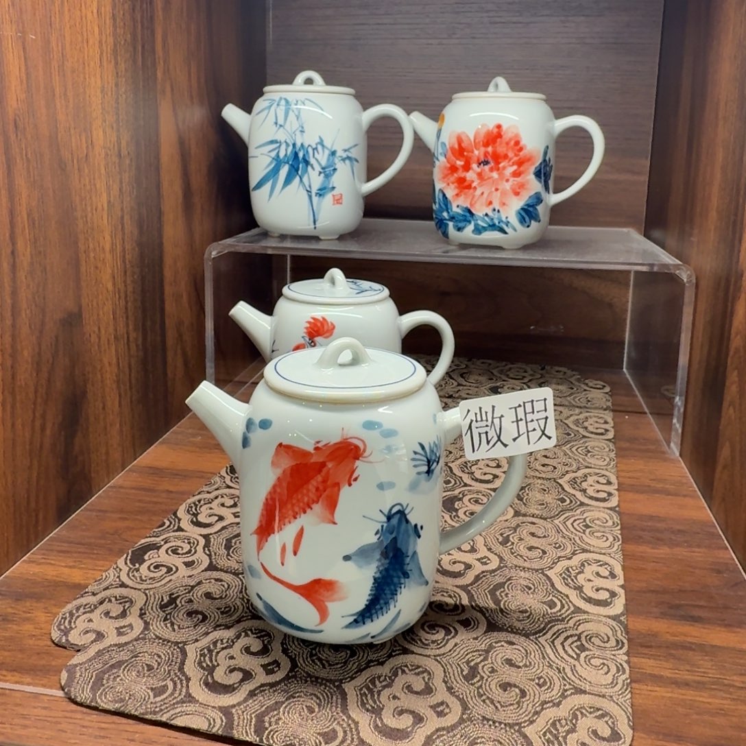 釉下手绘茶具微瑕