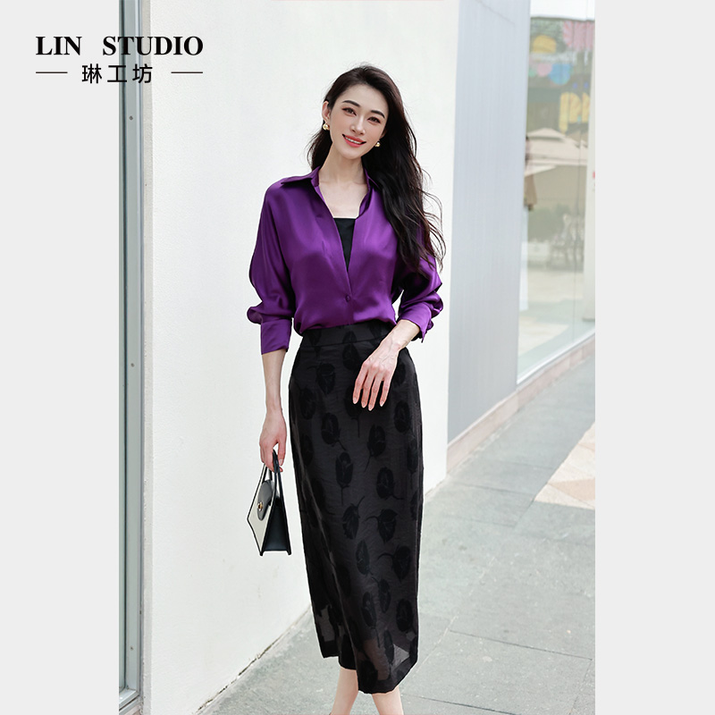 琳工坊“南未”黑色半裙气质优雅通勤时尚精致复古显瘦唐琳设计师