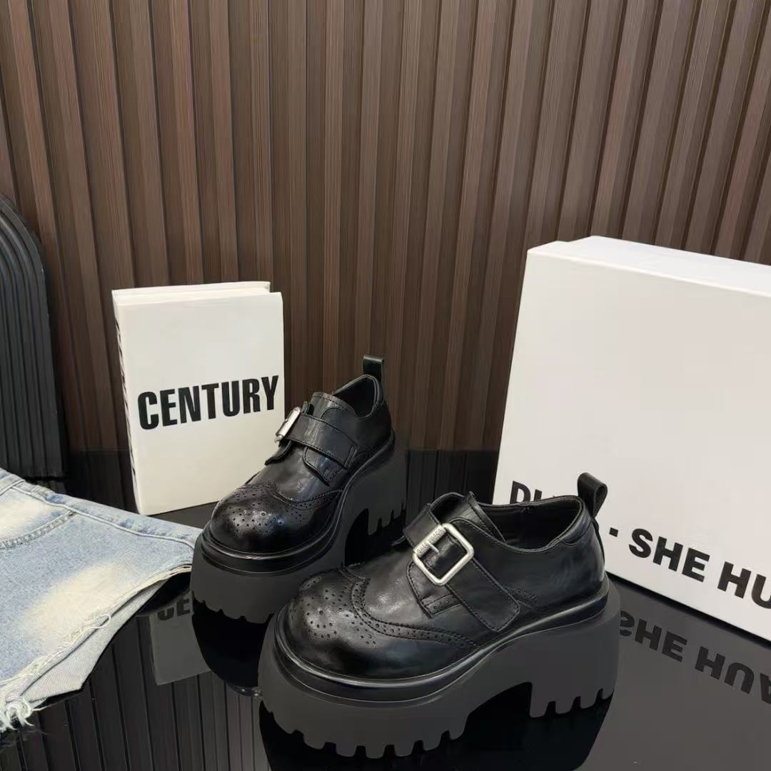 【8厘米】秋季厚底乐福鞋英伦风魔术贴百搭休闲单鞋学院风女鞋