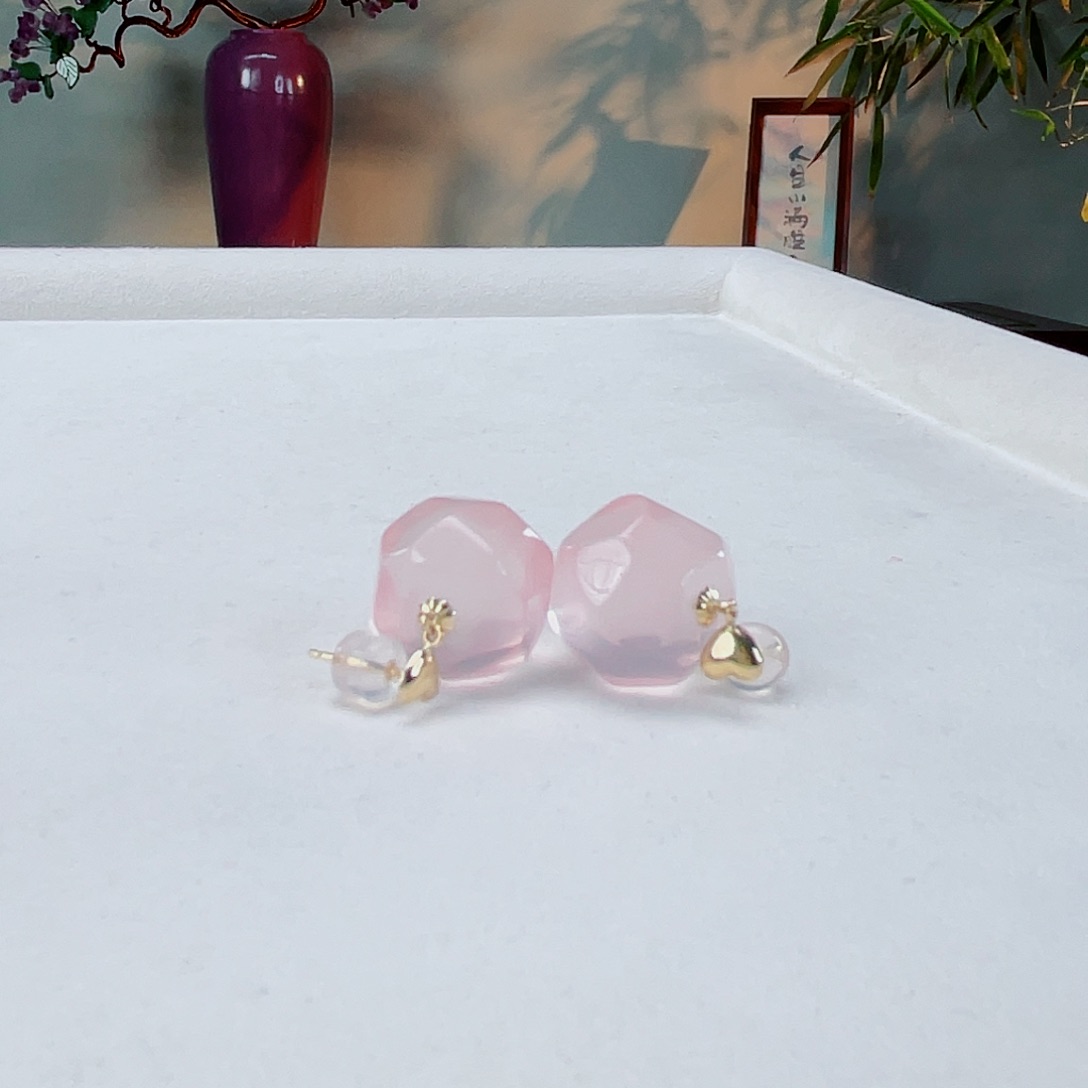 水晶耳饰18K金镶嵌水晶15