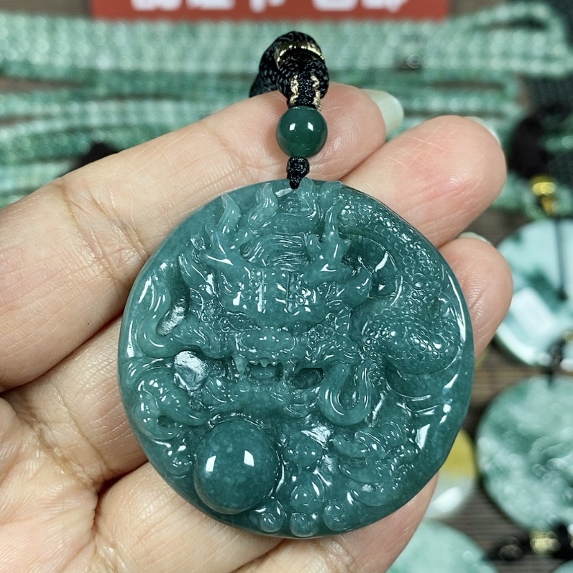 【闪购商品】翡翠颈饰未镶嵌玉吊坠翡翠玉圆形龙牌