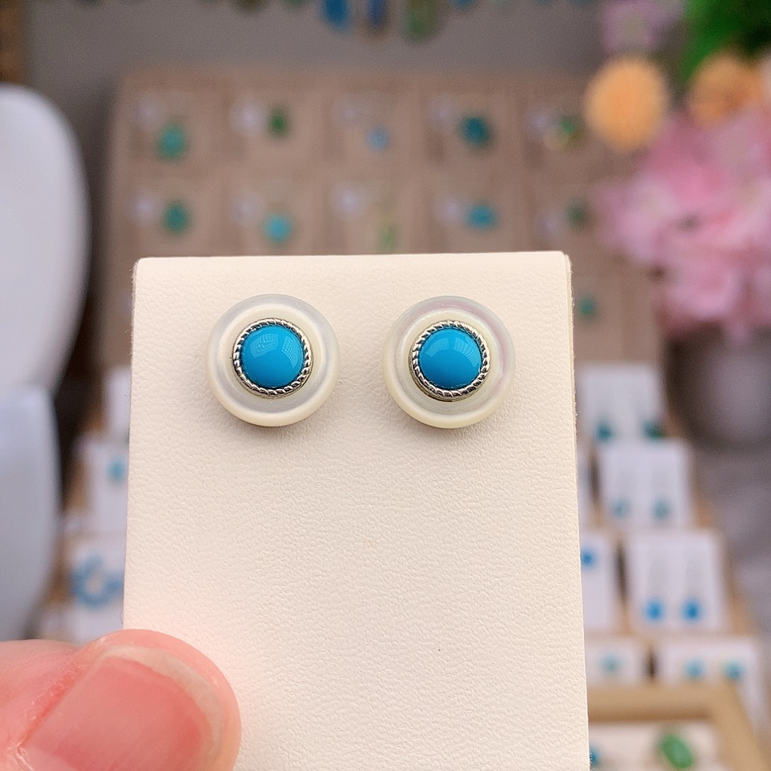 银S925镶嵌绿松石耳饰