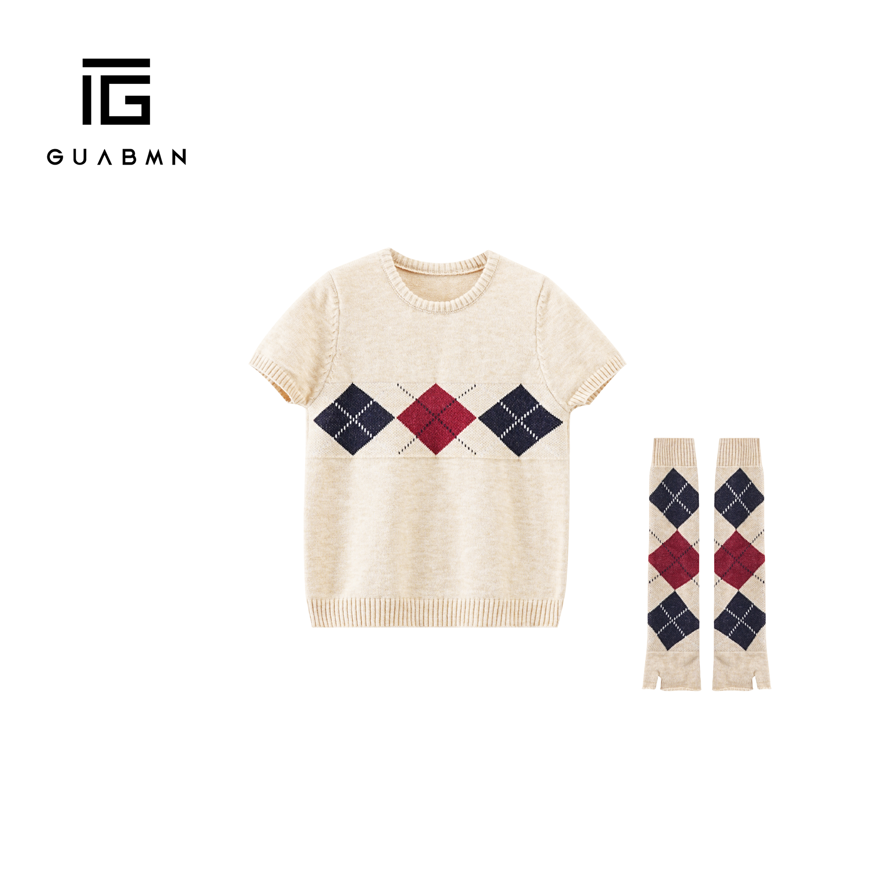 GUABMN2025秋冬新款菱格圆领袖套设计感毛衣宽松百搭毛织上衣192