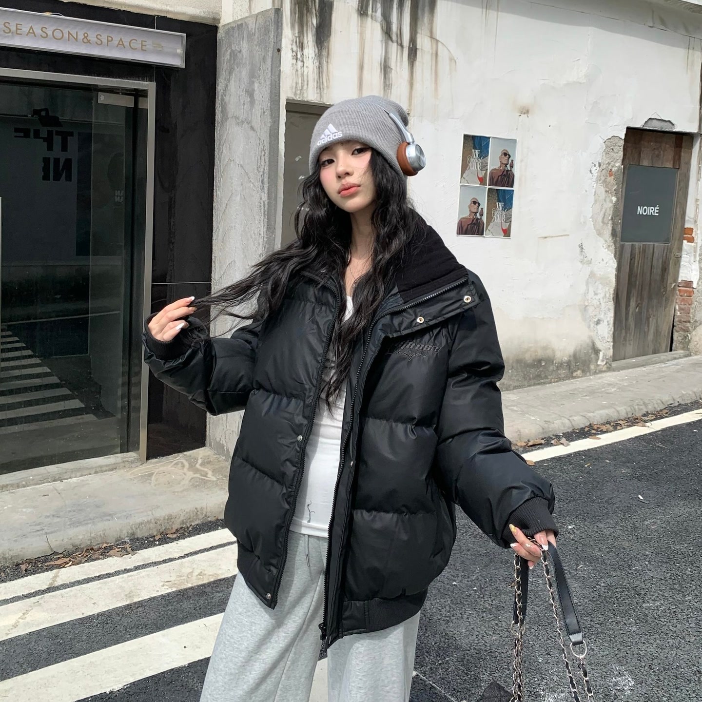 3MER  立领插肩袖情侣款棉服外套