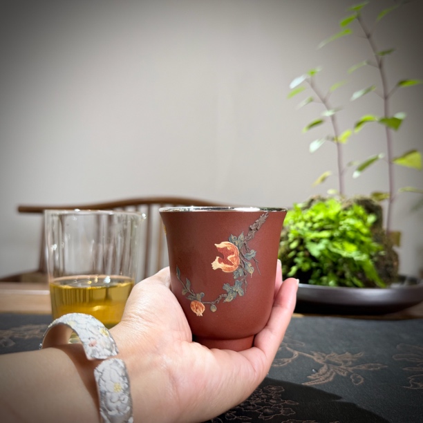 石榴 足银999一张打手工主人杯品茗杯