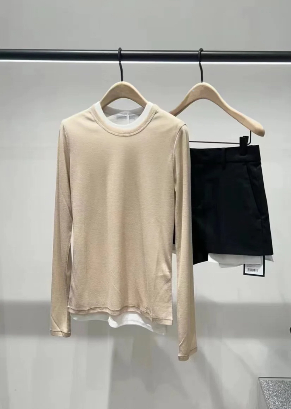 MO 原2025秋新款薄款长袖T恤女叠穿两件套打底衫针织A113
