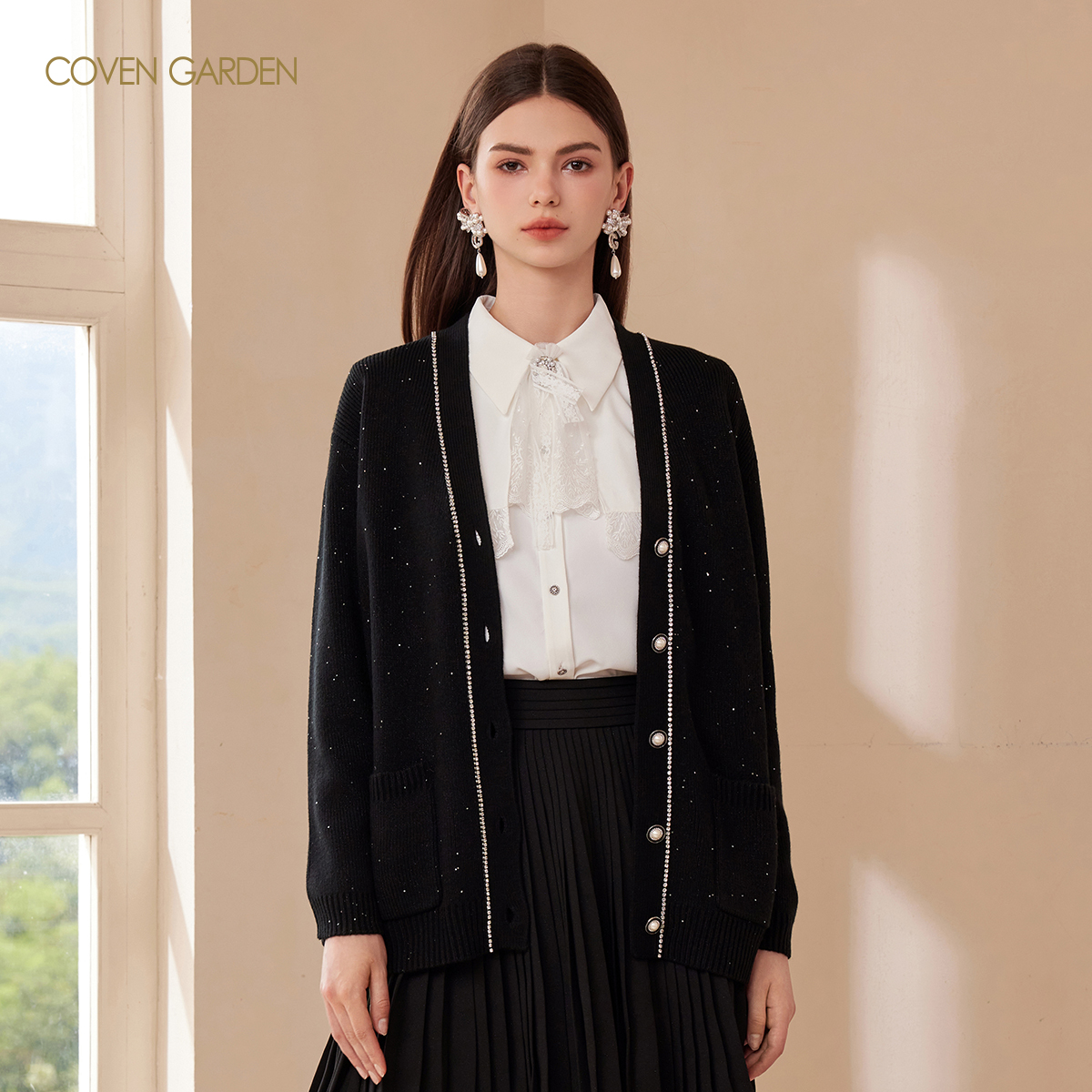 【媛媛女王专享】哥文花园宽松刺绣猫咪针织开衫CTA4032290