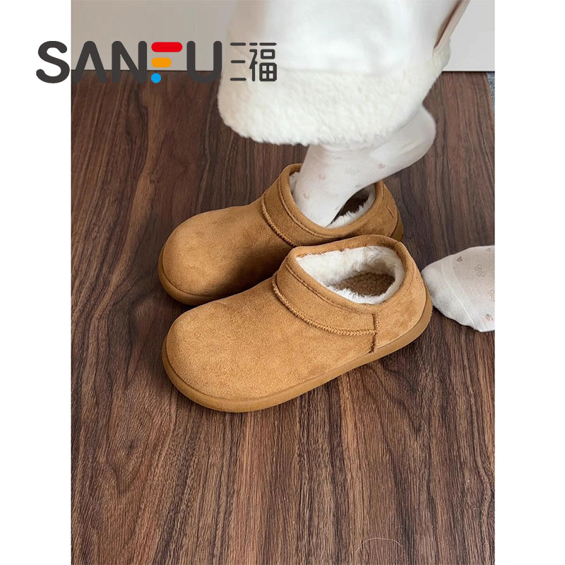 三福真皮复古小土豆勃肯雪地靴女款2025冬季新款冬季加绒保暖棉鞋