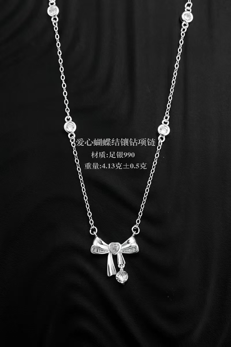 坠链均925银 S925银饰宠爱甜心王者项链甜美气质蝴蝶结七夕送女友