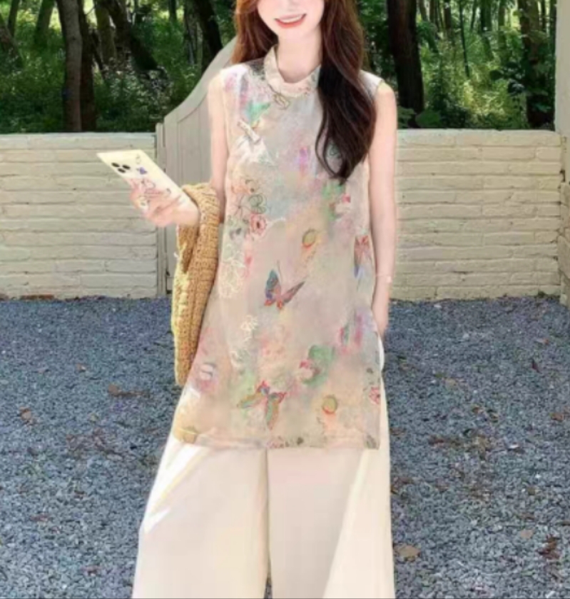 (雪媚娘～白月光)新中式2025新款复古盘扣奥黛款中长上衣