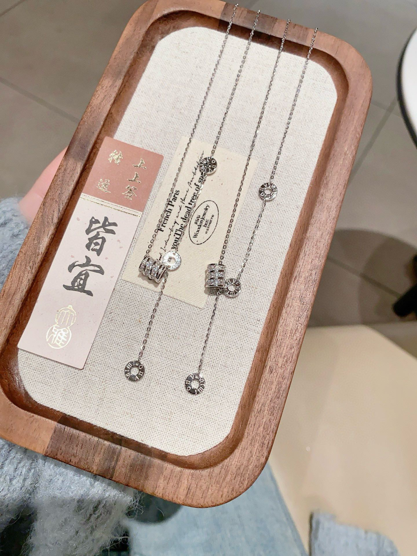 坠链均925银锆石 纯银满镶嵌路路通小蛮腰项链女韩版时尚银饰