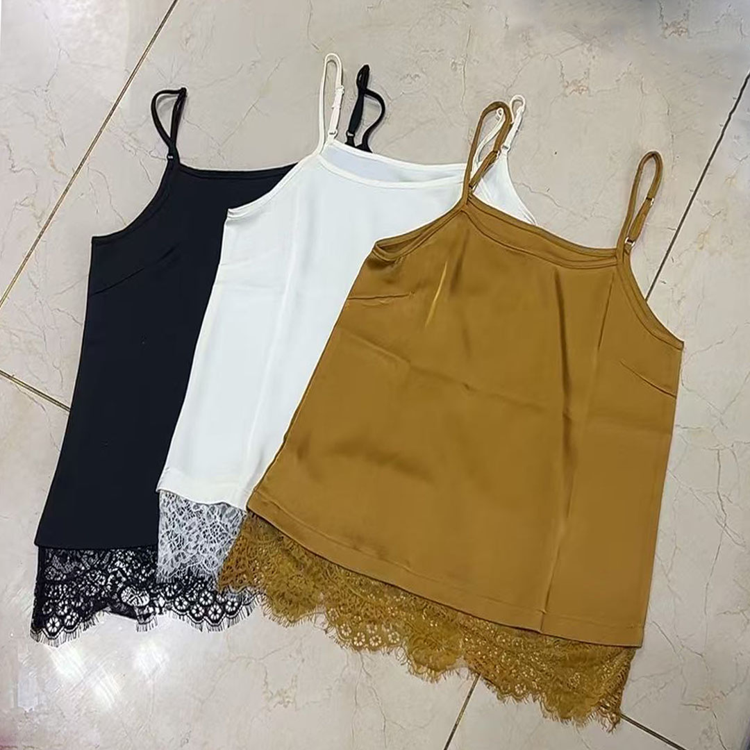 大聪夏季新款吊带背心可调节缎面拼接蕾丝胖mm百搭200斤内搭6691