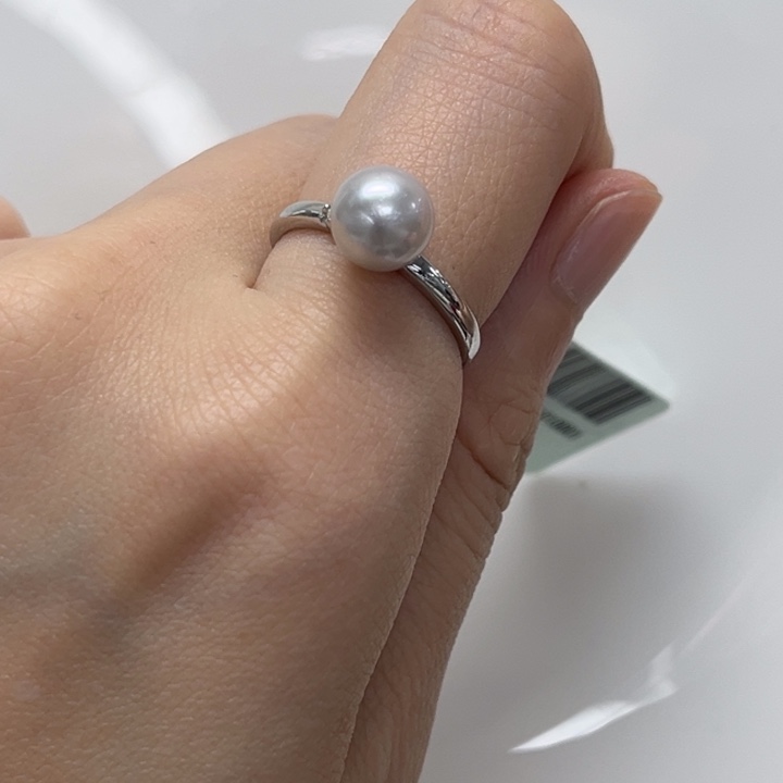 海水珍珠戒指银S925镶嵌澳白 8-9mm 7号