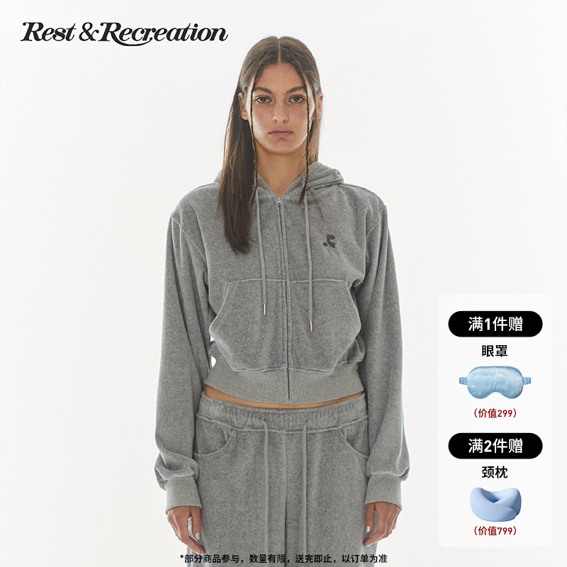 RestandRecreation官方短款刺绣丝绒拉链卫衣外套RR休闲时尚刺绣