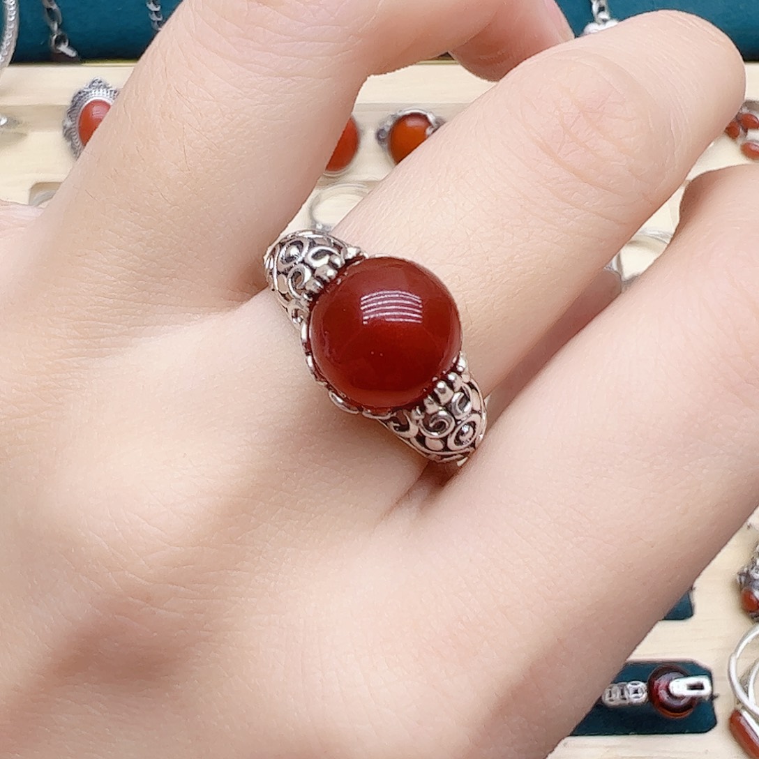 玛瑙/玉髓戒指银S925镶嵌