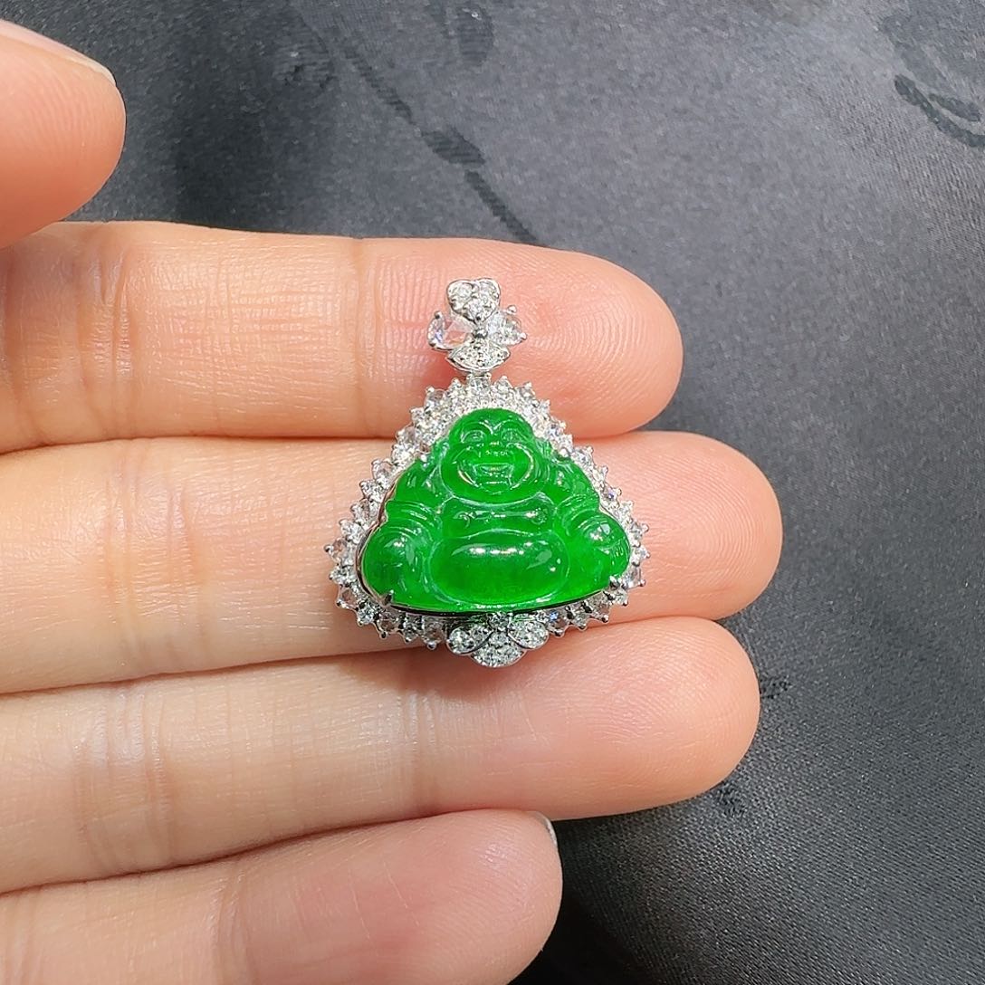 翡翠吊坠(不含链)18K金镶嵌