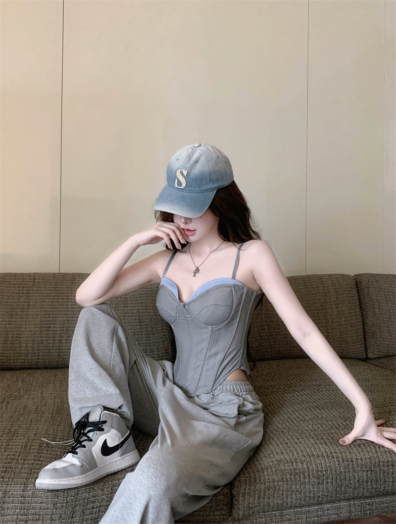 春季小众辣妹性感抹胸束腰设计法式气质内搭鱼骨胸衣吊带-70096