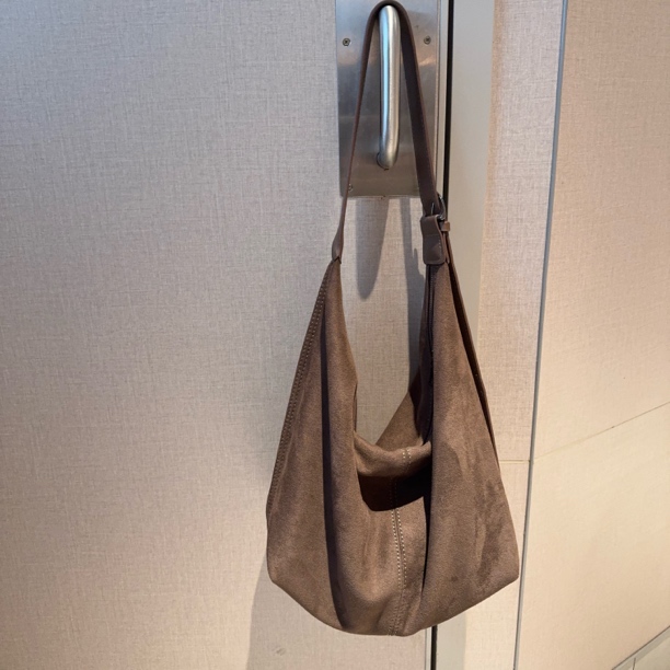 B33/2025新品韩系简约百搭拉链单背斜挎慵懒风女包休闲麂皮绒托特