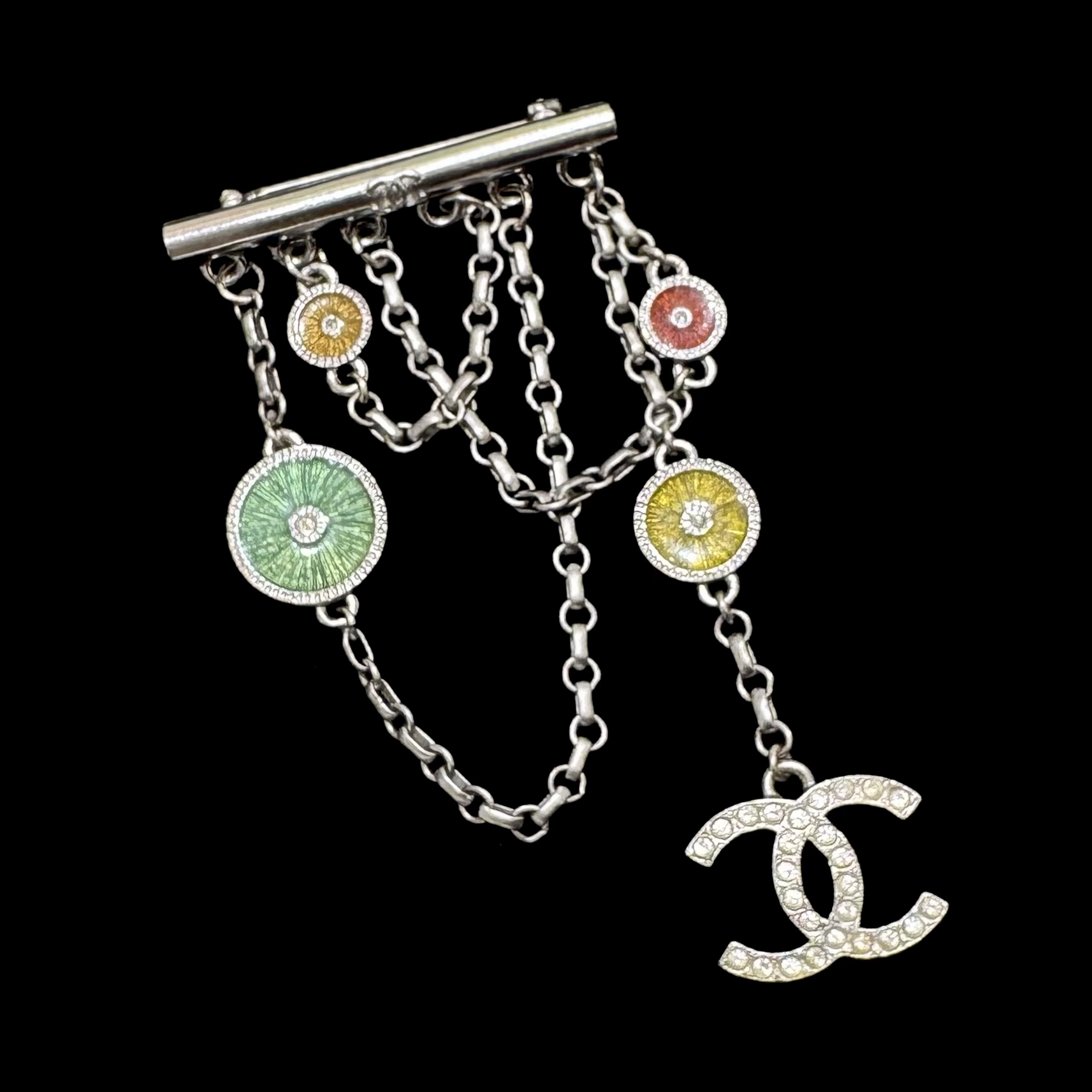 95新 Chanel/香奈儿 Chanel02C银色流苏多吊坠多链条胸针36240541