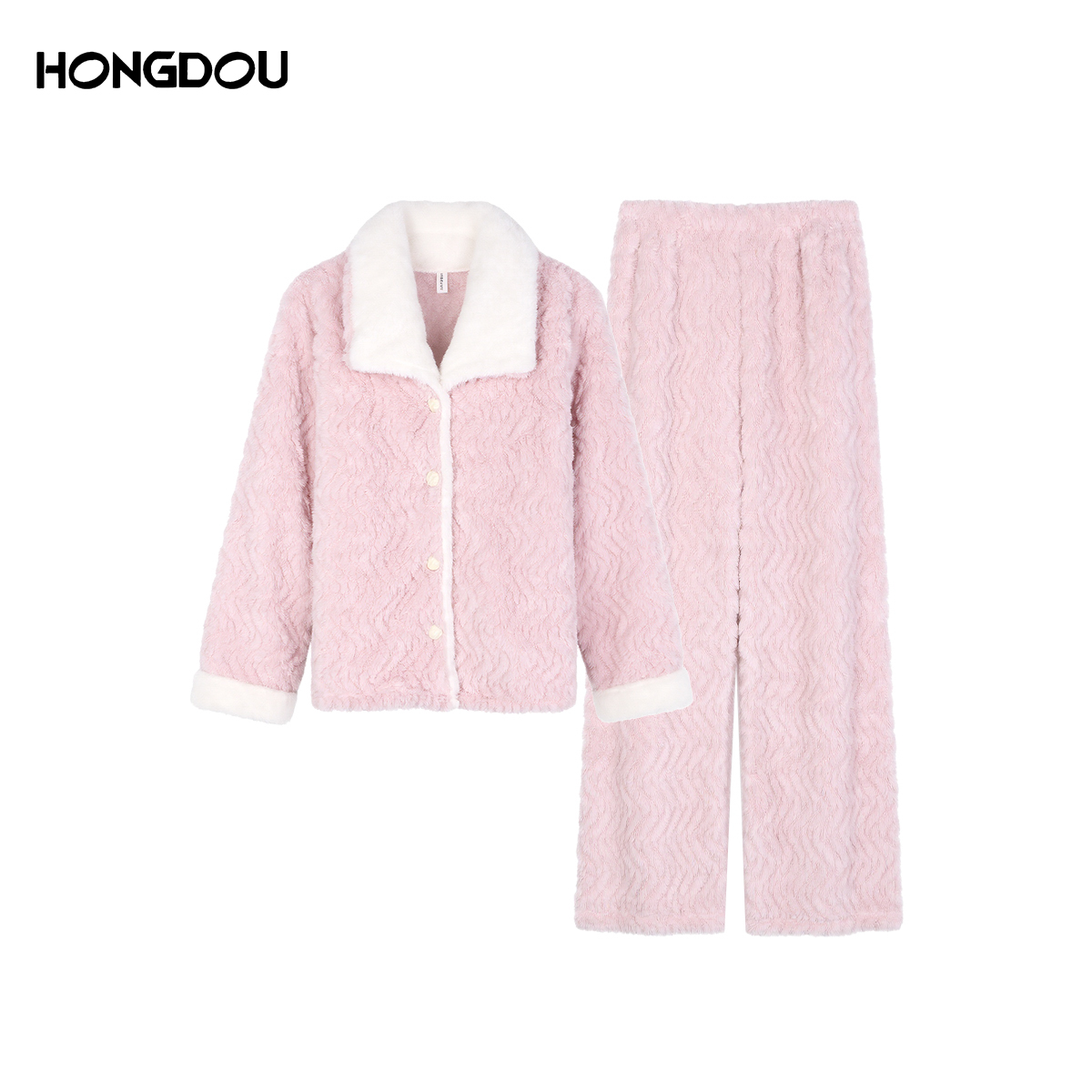 【冬日啵啵】时尚上衣套装女加绒睡衣保暖家居服套装-7471