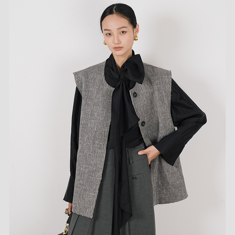 mumulinhe设计感时尚无袖宽松马甲女2025春季新款优雅气质马夹