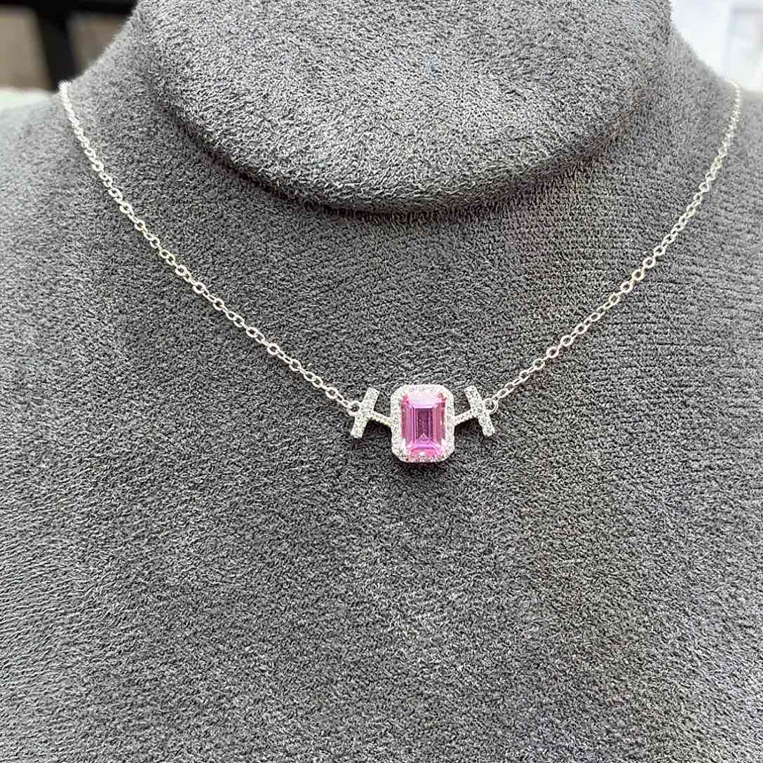 吊坠925银培育帕帕拉恰色粉蓝宝
