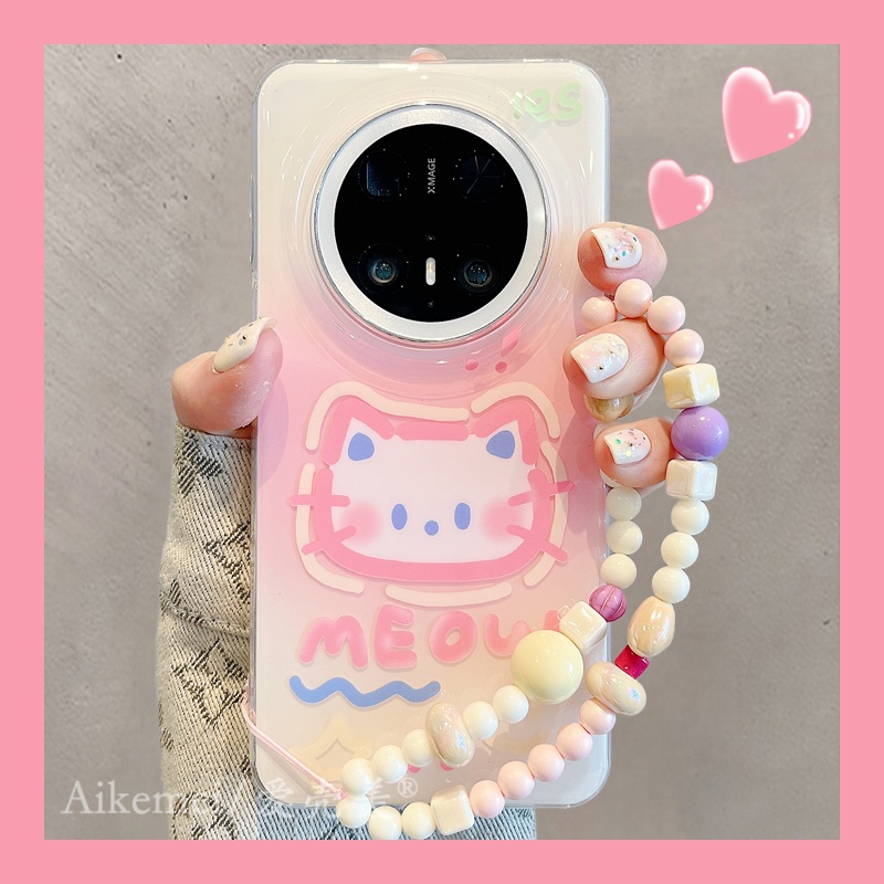 适用华为mate70pro+新款手机壳卡通可爱mate60pro+猫咪头像链条女