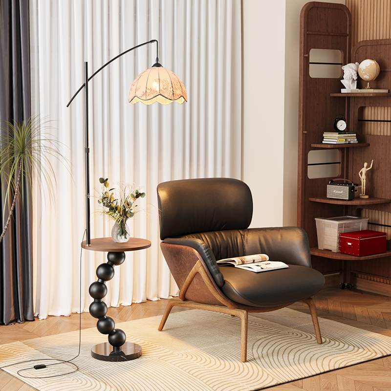 中古风客厅沙发边几落地灯置物架一体灯卧室床头复古氛围感灯