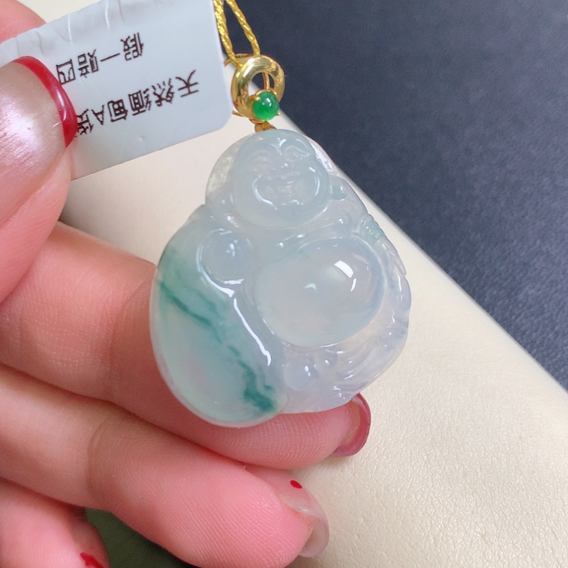【闪购商品】翡翠颈饰18K金镶嵌布袋佛