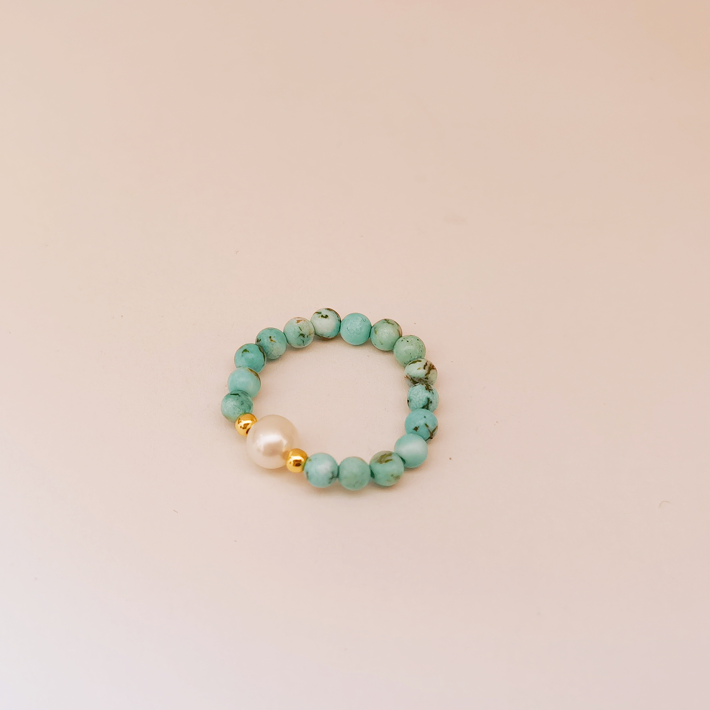 清沧 天然可刮粉真淡水珍珠 绿松石珍珠弹力戒指 2006