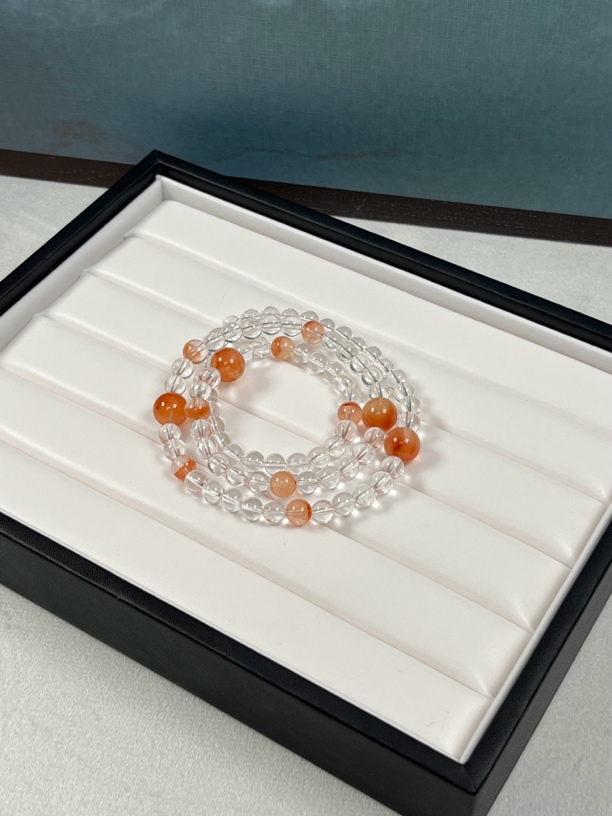 【春日来信】天然白水晶红兔毛多圈水晶手串