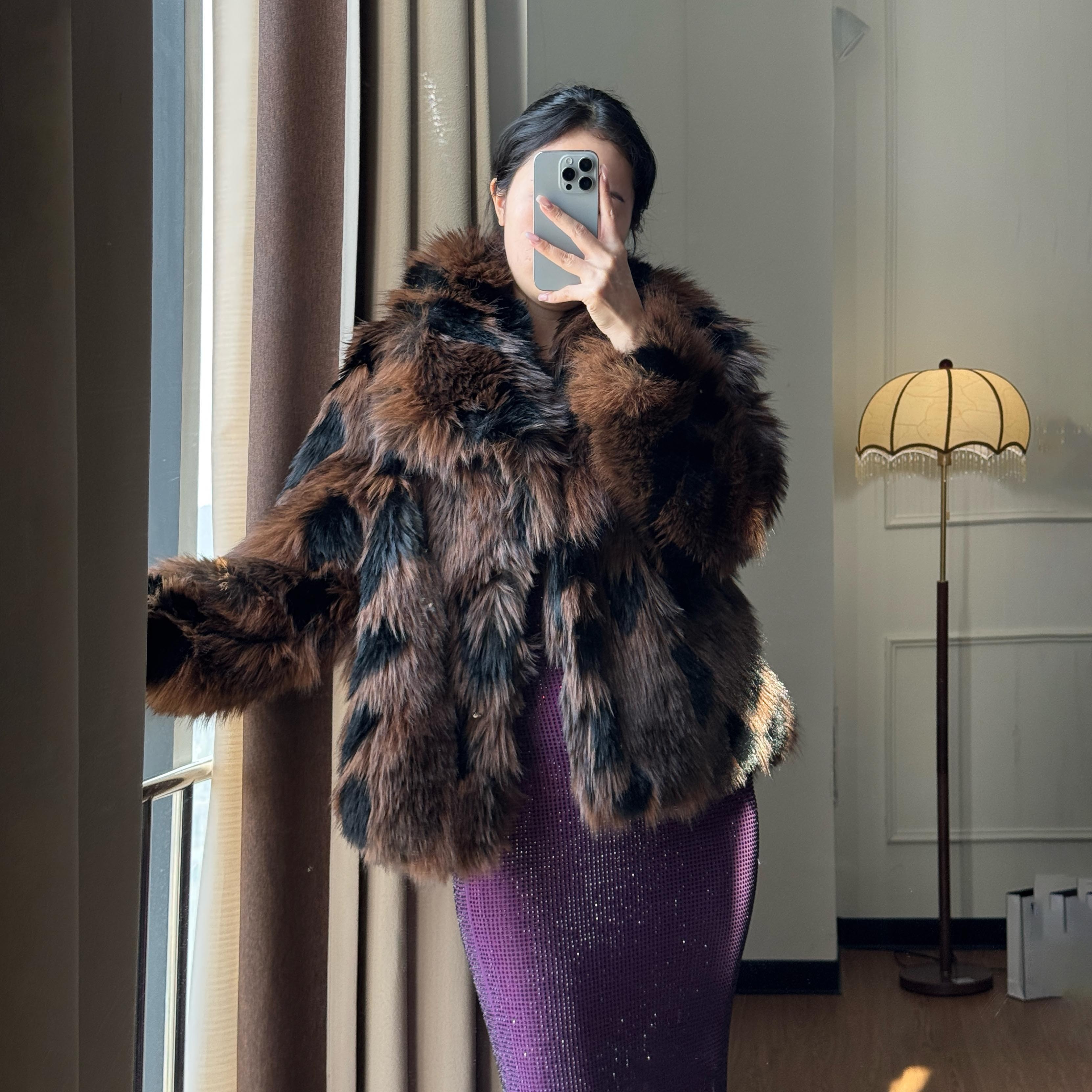 黛娜【仪态万千】冬天就是要穿得暖呼呼大毛领毛绒外套豹纹环保皮毛