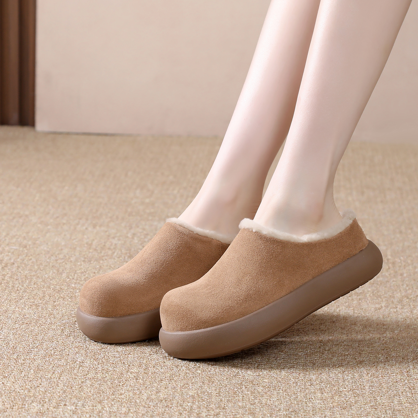 2025新款羊毛半包小土豆雪地靴厚底3cm加绒保暖冬季百搭羊毛一体