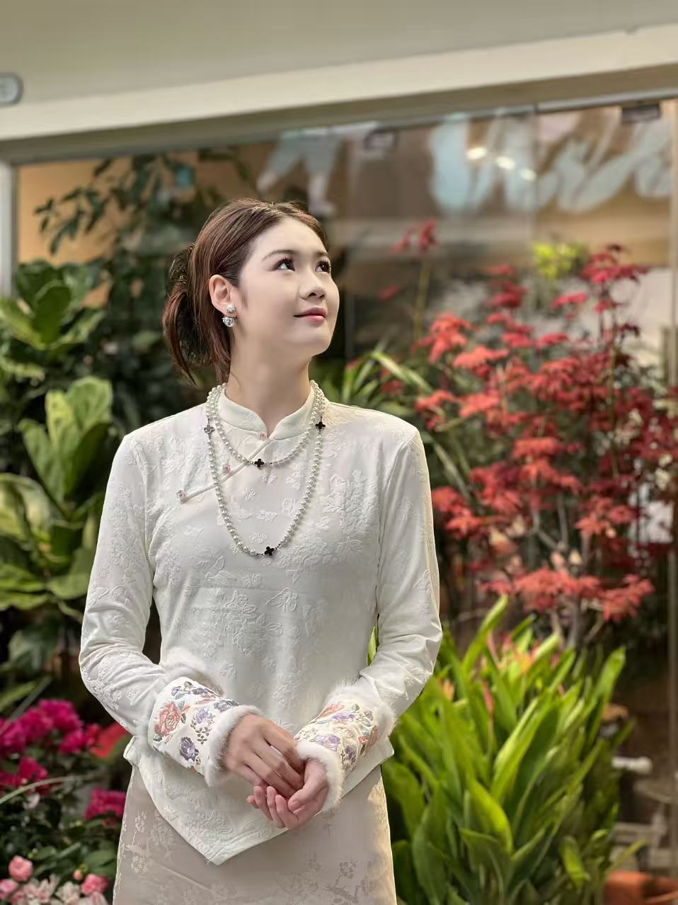 【报喜】新中式国风水貂毛加绒修身刺绣加厚保暖打底