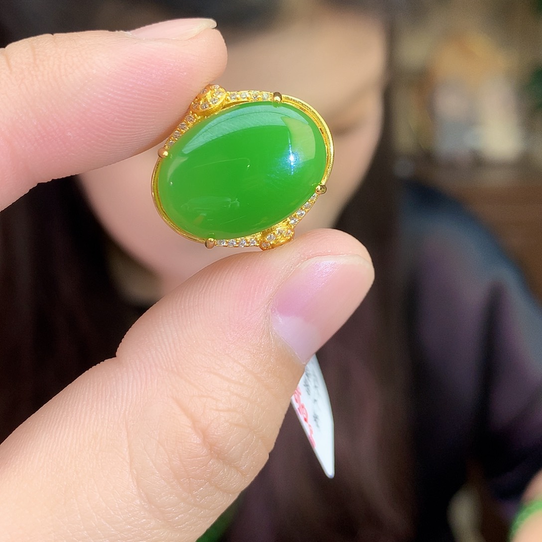 吊坠(不含链)银S925镶嵌和田玉（碧玉）戒指