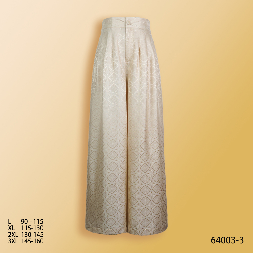 LL2025夏季新款云米色时尚纹宝相花直筒休闲阔腿裤64003-3