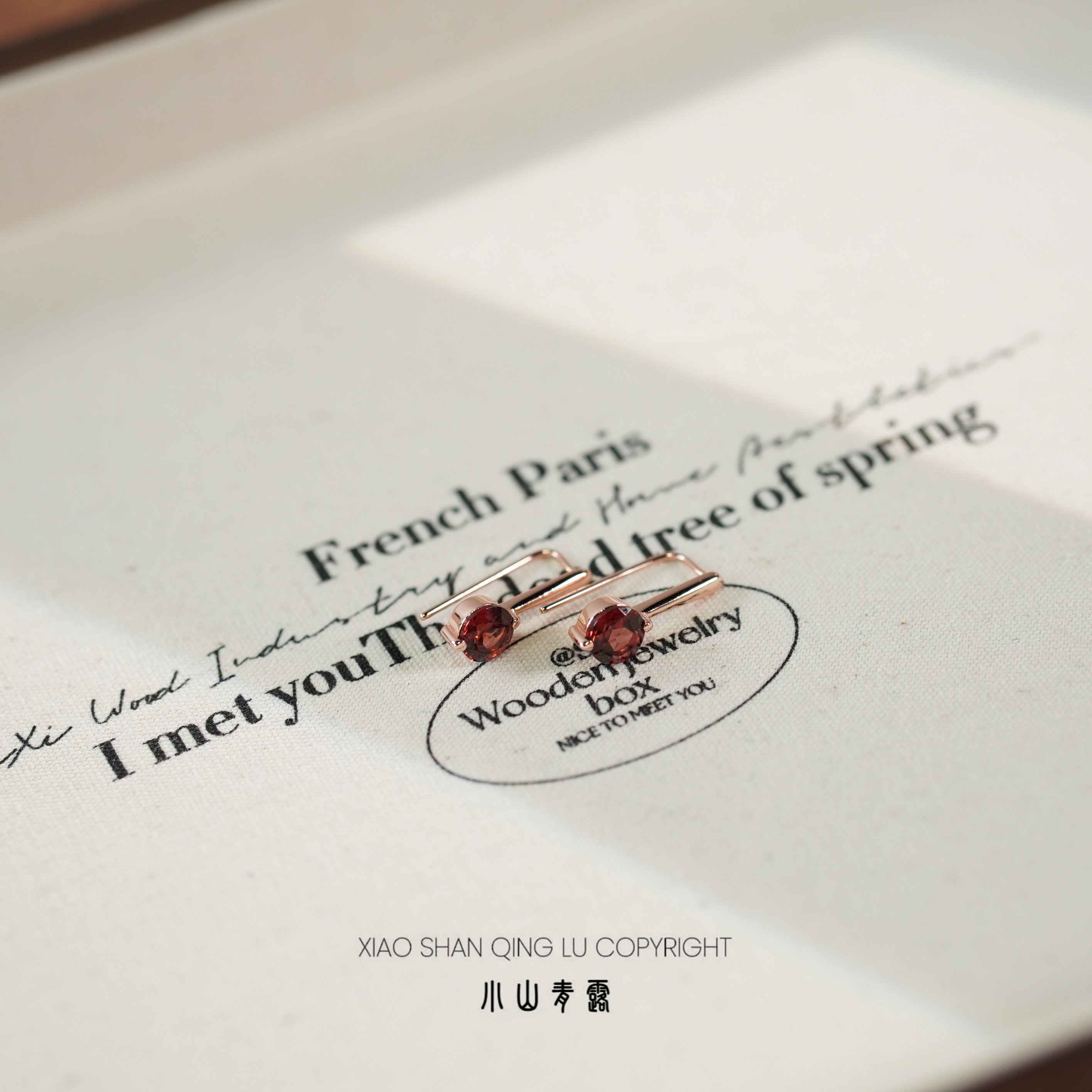  【QIY926】石榴石设计款耳钩S925银镶嵌