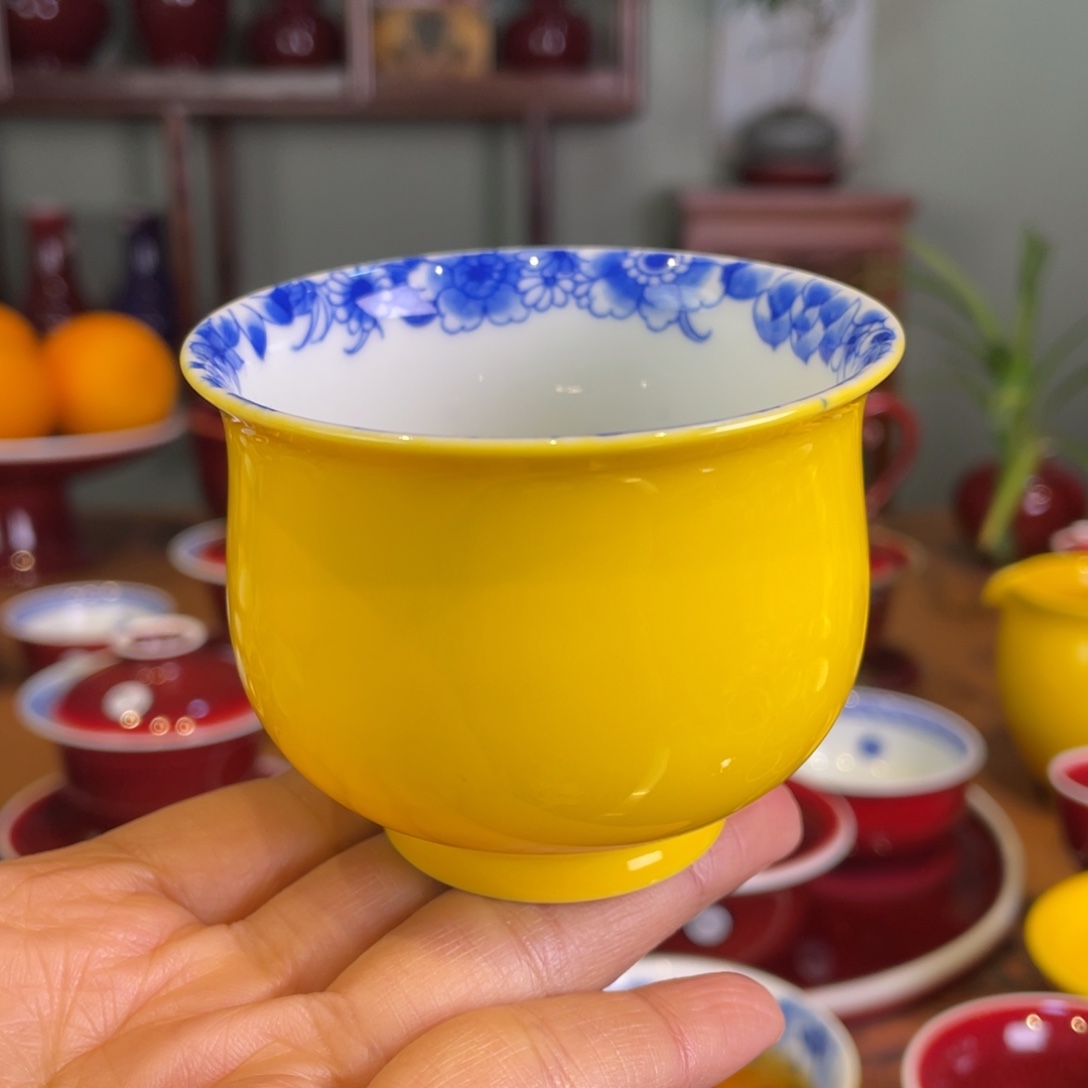 清欢雅玩原矿帝王黄内绘蝶恋花圆满杯