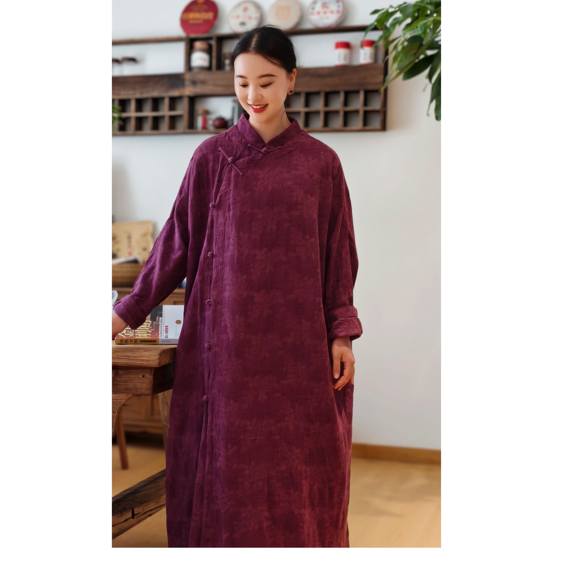 朴时如故《棉麻提花禅意袍子》