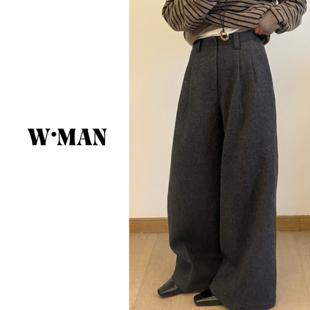 W·MAN“慵懒高级”重磅羊毛立体打褶阔腿休闲裤