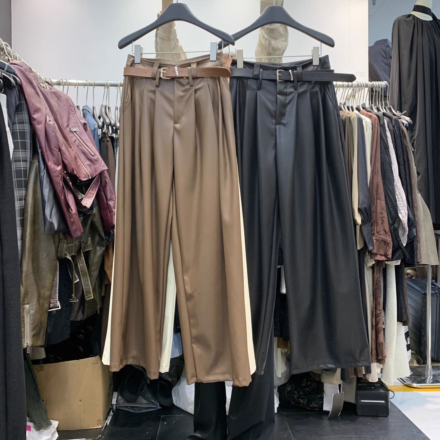 （直播间扣号下单，非主图款）高腰pu蛋白皮阔裤，皮pu蛋白皮长裙显瘦