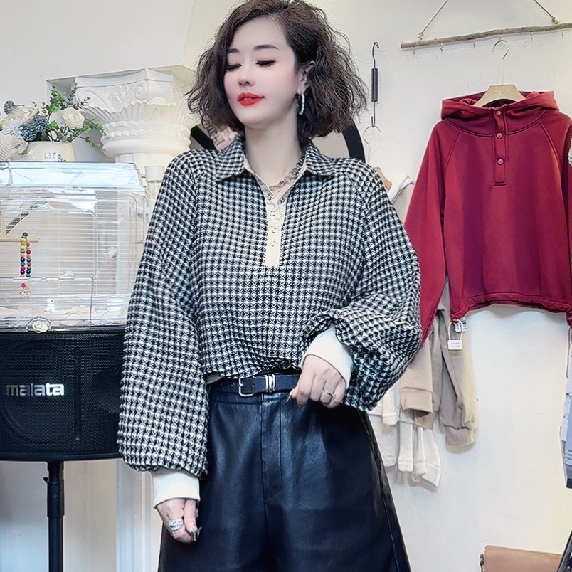 Q25 101721 加厚针织衫女圆领宽松打底毛衣复古时尚