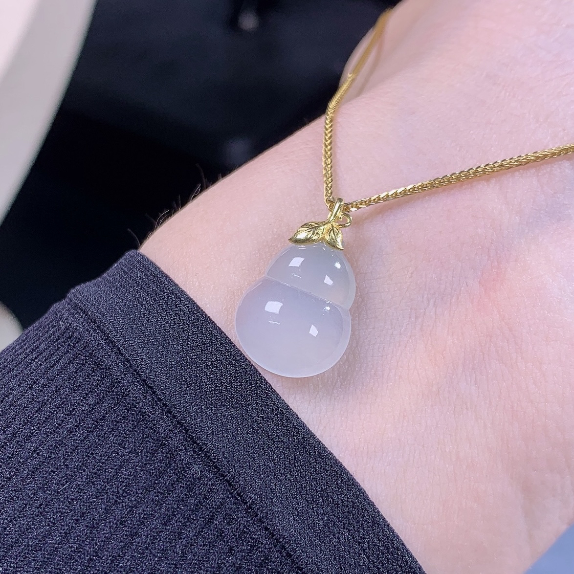 缅甸天然A货翡翠镶嵌18k金冰种白月光葫芦吊坠礼物正品17×13.3×5