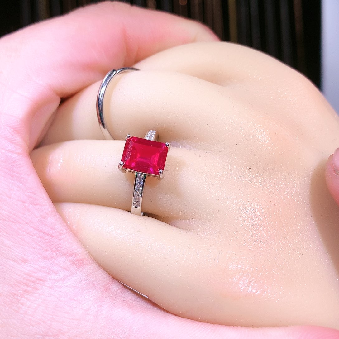 红宝石戒指银S925镶嵌